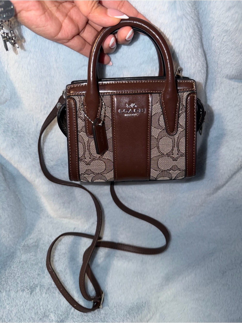 Coach Brown Signature Mini Satchel with Leather Trim